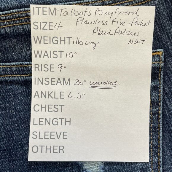 Talbots Jeans Size 4 Blue BOYFRIEND Plaid Patch FLAWLESS FIVE-POCKET NEW - Picture 12 of 12